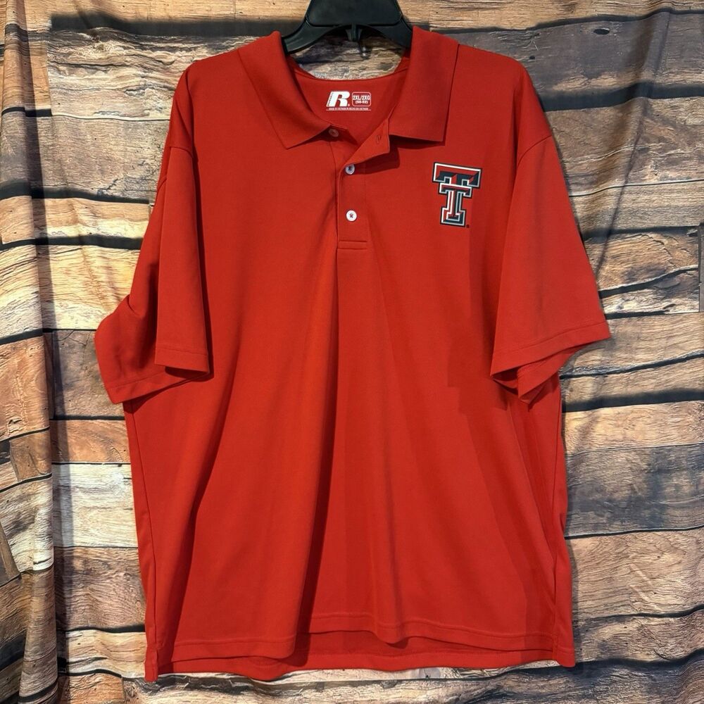 Texas Tech Red Raiders Russell Polo Shirt Mens 2XL Red Embroidered Logo Flaw